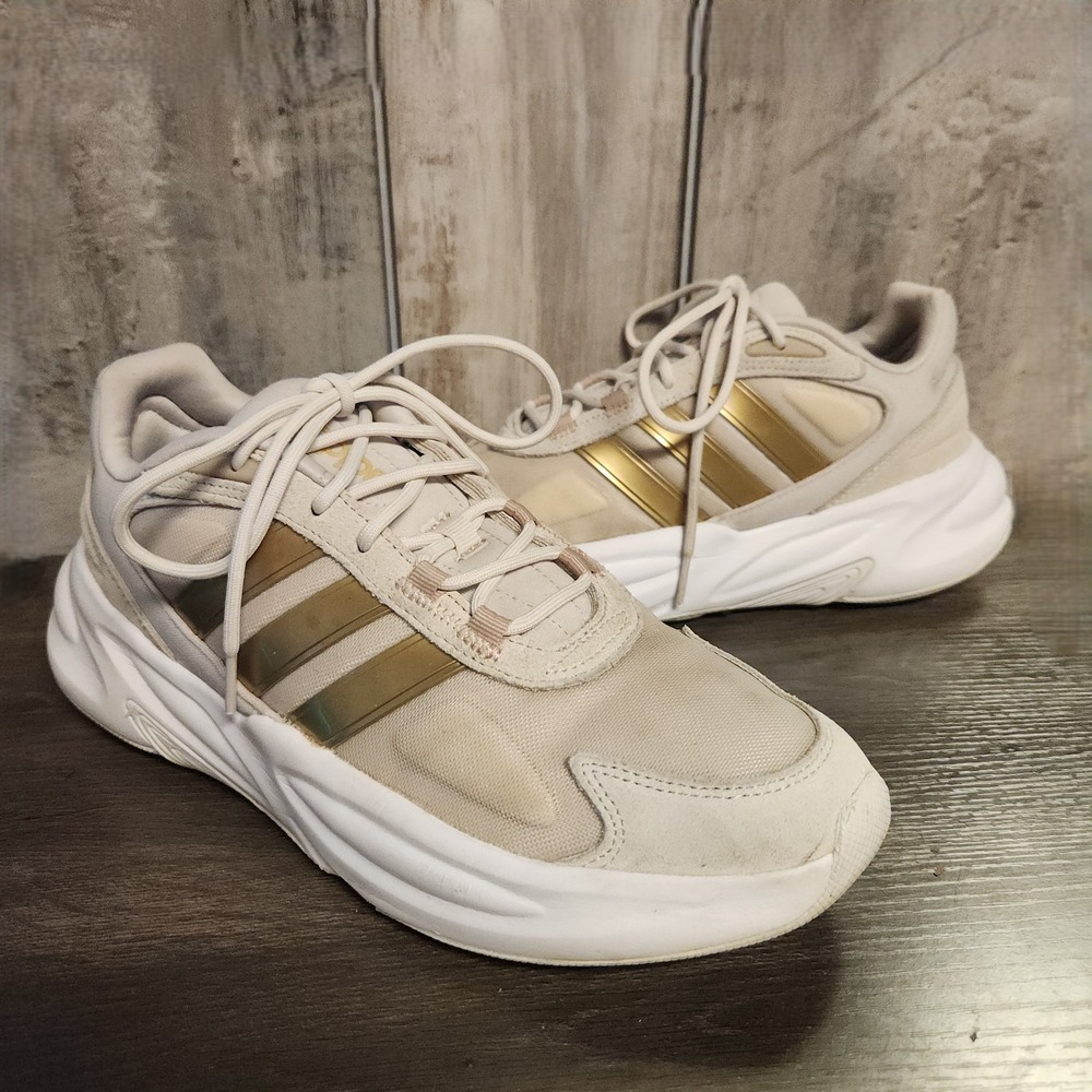 Adidas Ozelle Chunky Sneakers Shoes Beige/Gold Womens 10 Cloudfoam Walking Run